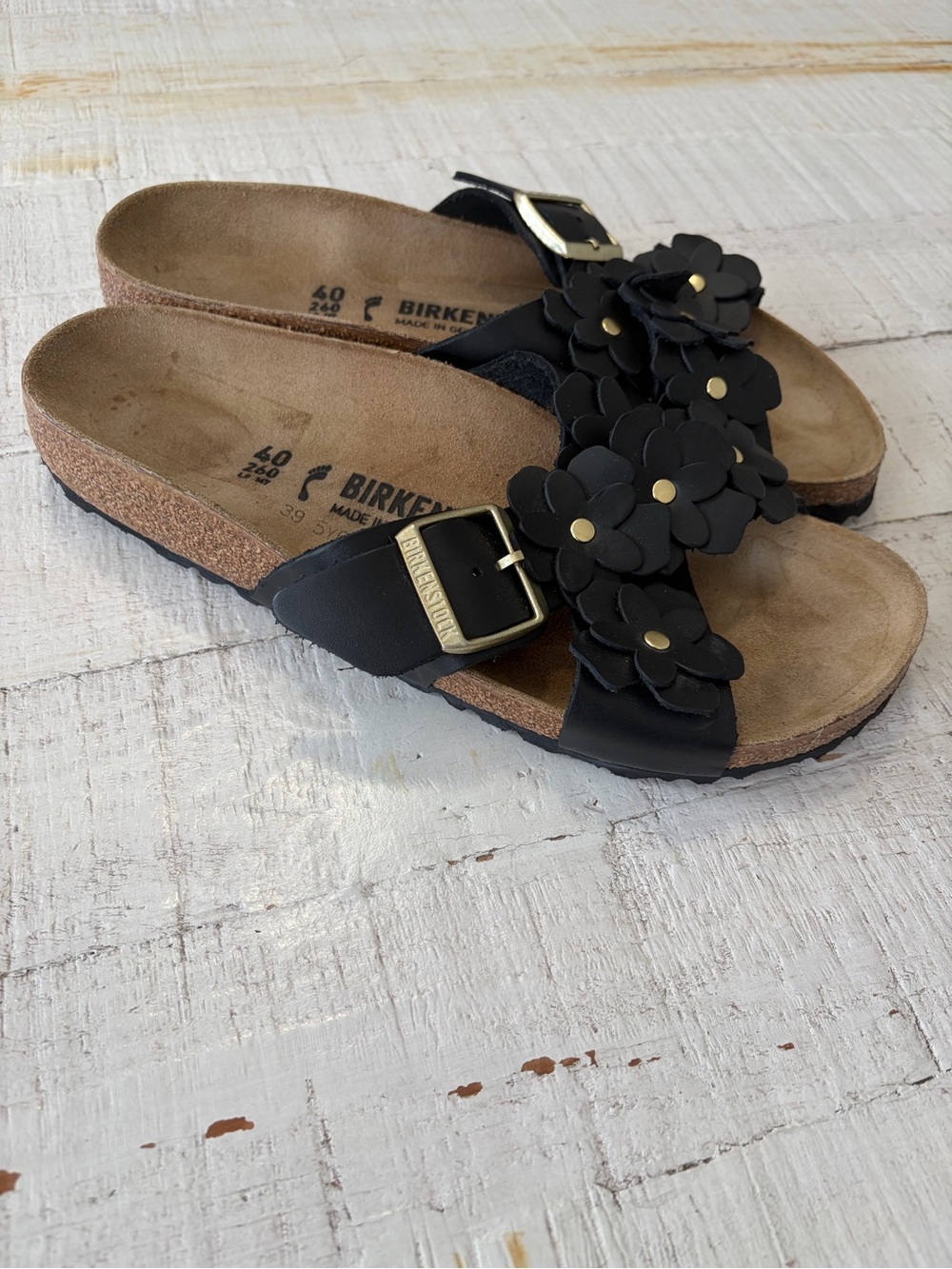 Birkenstock Siena Flowers EU size 40 US size 9 9.5 Black Leather Slide Sandals - Picture 11 of 11